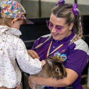 Woman holding a rabbit