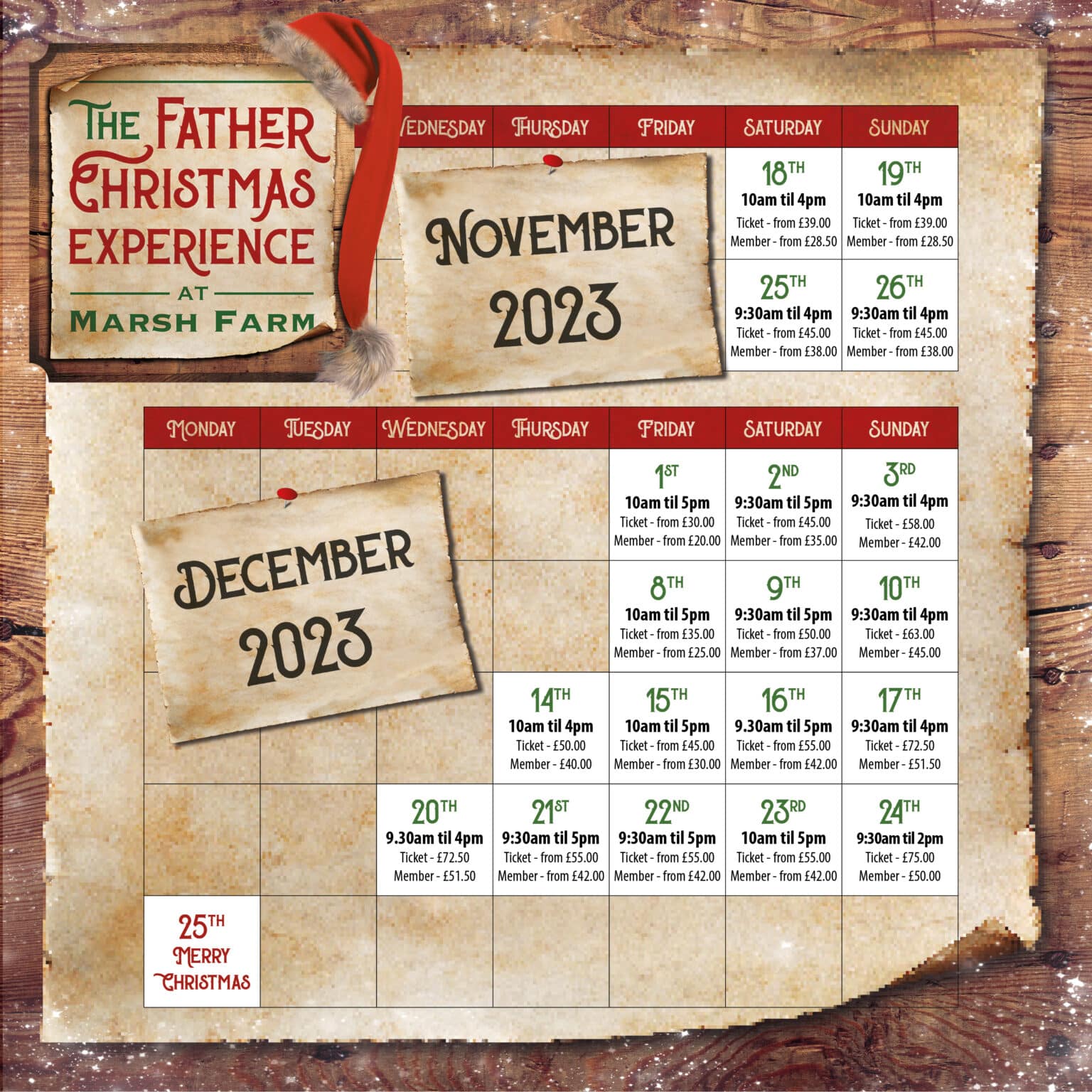 Calendar of prices Marsh Farm