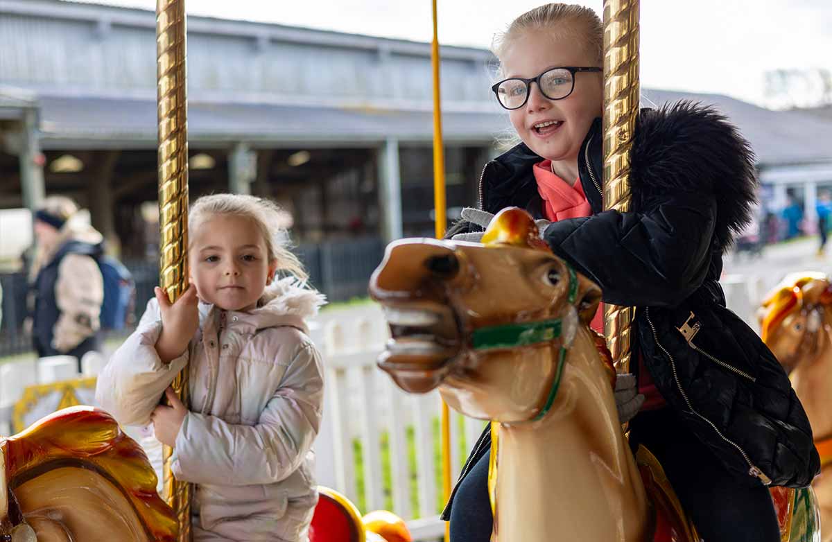 Children having fun on a Carousel at Marsh Farm