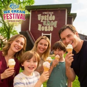 Family with Ice Creams outside the Upside Down House