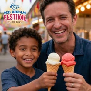 Father and son enjoying an ice cream at Marsh Farm