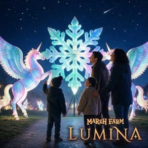 family looking at unicorn and icicle Light Up Lantern