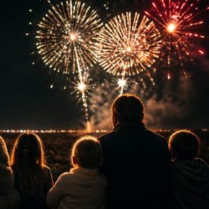 Family Enjoying front row fireworks